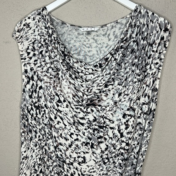 CAbi Lana Drape Neck Side Ruched Sleeveless  Animal Print Top Style #734 Size L - Picture 3 of 12